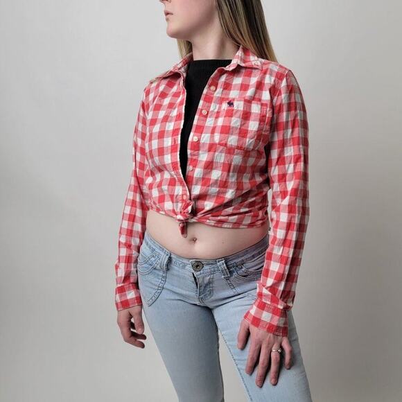 y2k Cropped Tie Front Plaid Country Girl Button Down by A&F - M - Picture 5 of 6